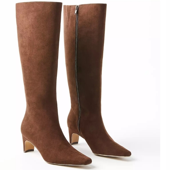 NEW! ANN TAYLOR LOFT Chocolate Brown Squared Pointy Heeled Tall Boots. - Picture 1 of 7
